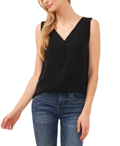 Cece Women's V-neck Sleeveless Button-front Top In Rich Black