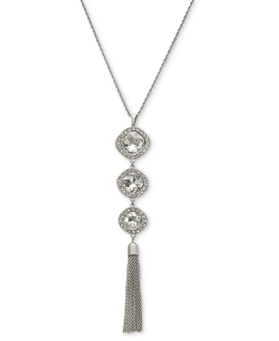 Inc International Concepts Triple Stone Fringe Lariat Necklace, 32" + 3" Extender, Created For Macy's In Silver