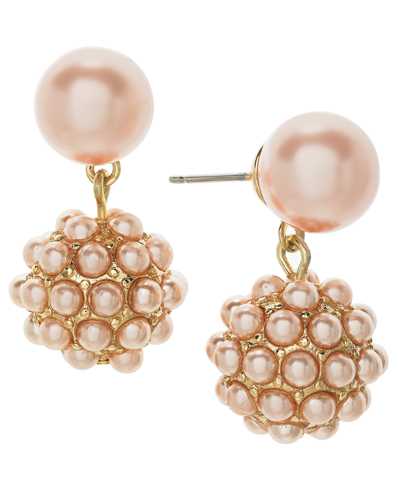 Charter Club Gold-tone Beaded Cluster Drop Earrings, Created For Macy's In Pink