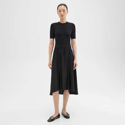 Theory Wool-viscose Combo Dress In Black/black