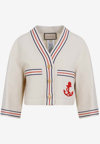 GUCCI ANCHOR-EMBROIDERED LINEN-BLEND CROPPED JACKET