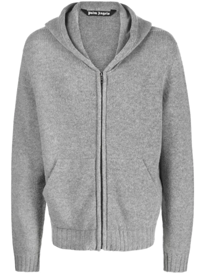 Palm Angels Knitted Zip-up Hoodie In Grey
