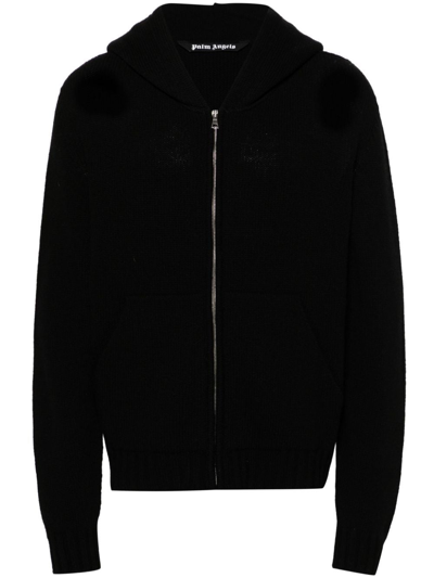 Palm Angels Logo-jacquard Zip-up Hoodie In Black