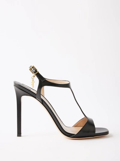 Tom Ford Angelina Croco Charm T-strap Sandals In Black