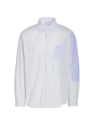 John Elliott Men's Pinstripe Cotton Long-sleeve Shirt In Blue White