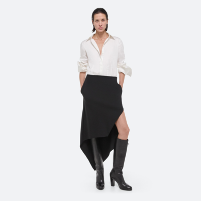 Helmut Lang Virgin Wool Scarf Hem Skirt In Black