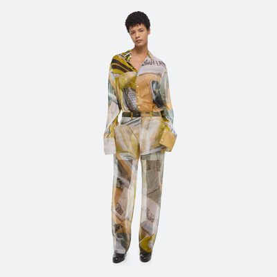 Helmut Lang Printed Silk Car Trouser In Yellow Car Print