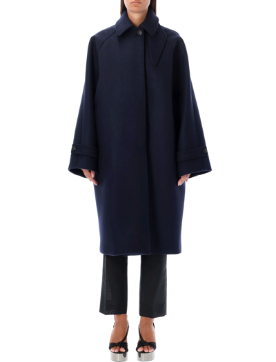 Ferragamo Wool Button-front Overcoat In New Navy Blue