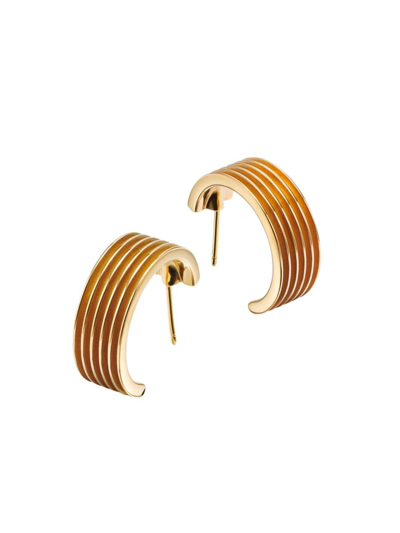 Futura Women's Contemporary Amal 18k Yellow Gold Ridged Hoop Earrings