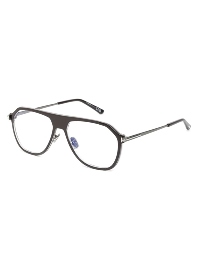 Tom Ford Men's 56mm Blue Block Pilot Glasses In Havana Rose Gold