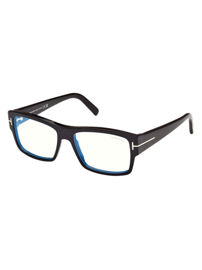 Tom Ford Men's 55mm Blue Block Rectangular Glasses In Black