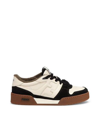 Fendi Black And White Match Low Top Leather Trainers In Fzb Black Milk