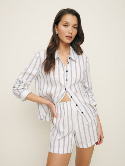 Reformation Mila Linen Short In Harbor Stripe