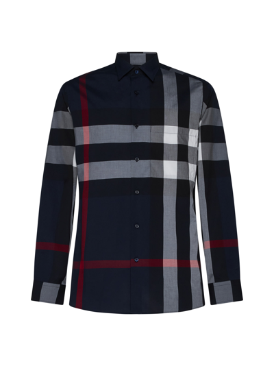 Burberry Shirt In Navy Ip Check