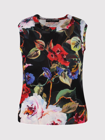 Dolce & Gabbana Floral-print Silk Tank Top In Multicolor