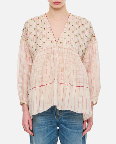 Péro Embroidered Balloon Sleeves Blouse In Neutrals