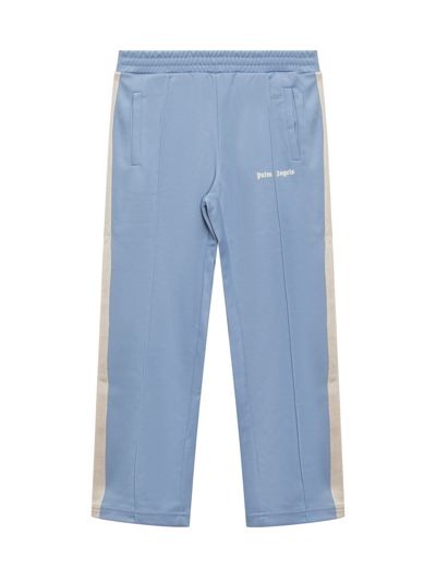 Palm Angels Kids' Logo Pants In Light Blue Off White