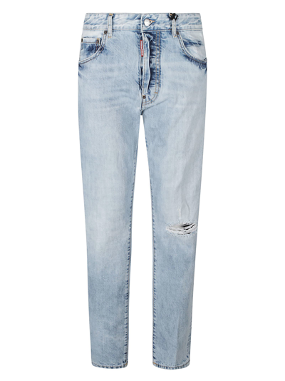 Dsquared2 Distressed Straight Leg Jeans In Blue