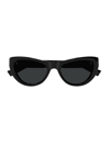 Saint Laurent Sleek Logo Plastic Cat-eye Sunglasses In 001 Black Black Black