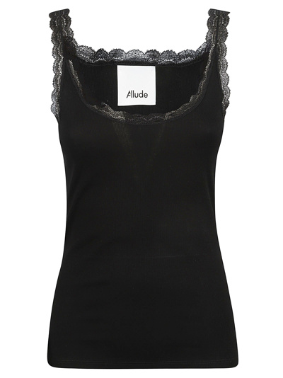 Allude Lace-trim Ribbed Tank Top In Black