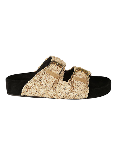 Isabel Marant Lennyo Rattan Dual-buckle Slide Sandals In Natural