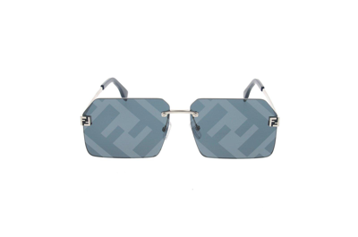 Fendi Square Frame Sunglasses In Shiny Palladium / Blu Mirror