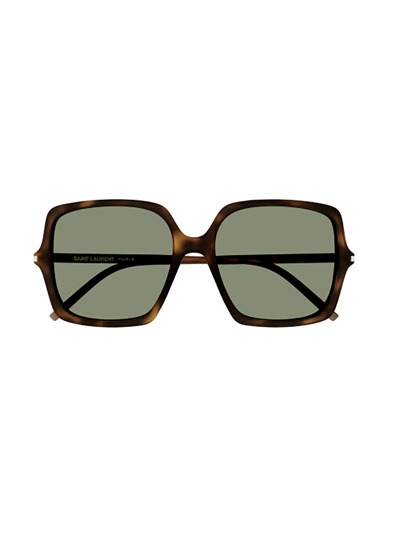 Saint Laurent Square Frame Sunglasses In 002 Havana Havana Green