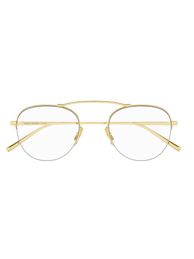 Saint Laurent Round Frame Glasses In 002 Gold Gold Transparent