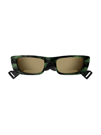 Gucci Rectangular Frame Sunglasses In 014 Green Green Bronze