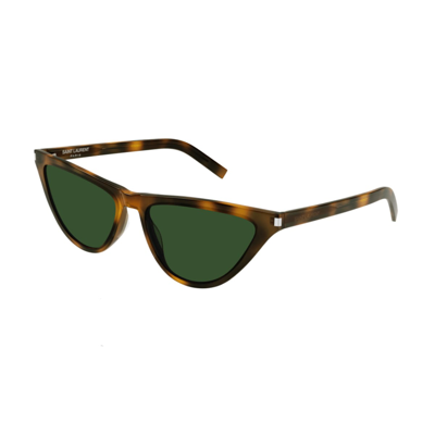 Saint Laurent Slim Logo Acetate Cat-eye Sunglasses In 002 Havana Havana Green