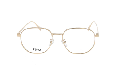 Fendi Geometric Frame Glasses In Shiny Gold Dh