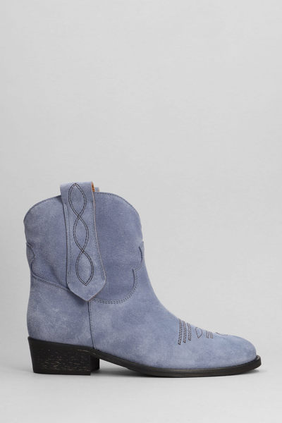 Via Roma 15 Texan Ankle Boots In Cyan Suede