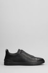 ZEGNA TRIPLE STICH SNEAKERS IN BLACK LEATHER