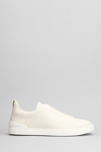 ZEGNA TRIPLE STICH SNEAKERS IN WHITE LEATHER