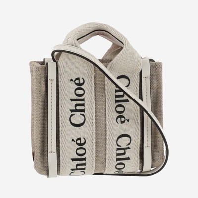 Chloé Nano Woody Tote Bag In Beige