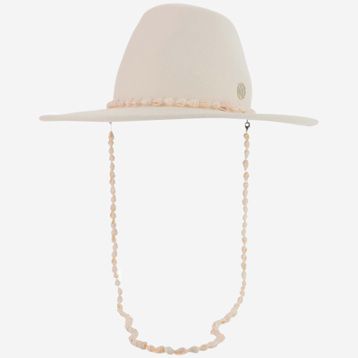 Maison Michel Kyra Wool Felt Hat With Shells In White