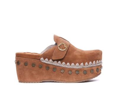 Mou High-heel Leather Clogs In Brown