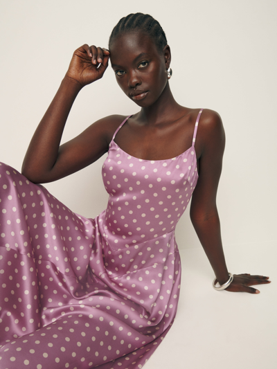 reformation mattea silk dress Reformation Mattea Silk Dress In Mauve Dot