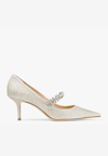 Jimmy Choo Bing White Pumps With Crystal Embellishments And High Cone Heel In Patent Leather Blend Woman In White