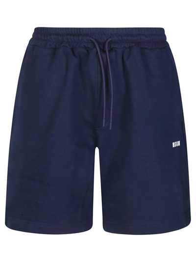 Msgm Logo Printed Drawstring Shorts In Blue