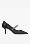 JIMMY CHOO BING 65 CRYSTAL-EMBELLISHED LACE PUMPS