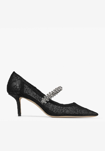 Jimmy Choo Bing Lace Crystal-strap Pumps In Black