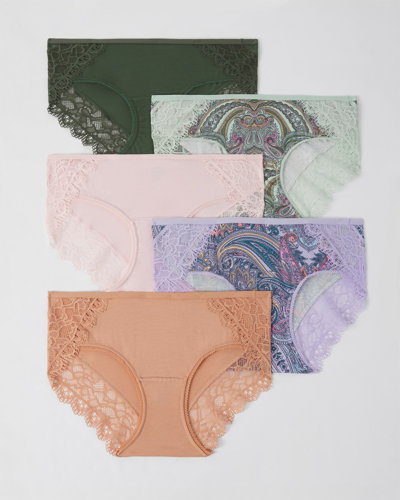 Soma 5-pack Women's Embraceable Lace Hipster Underwear In Peach In Global Paisley Mlt Pk