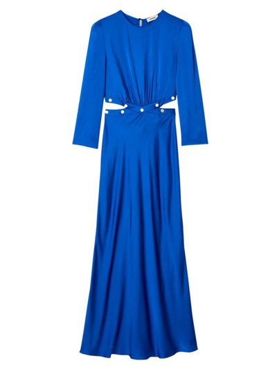 Sandro Eleganzia Cutout Satin Finish Maxi Dress In Electric Blue