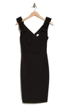 Eliza J Bow Shoulder Crepe Sheath Dress In Black