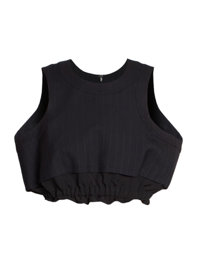 Sacai Black Cropped Tank Top In Navy