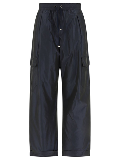 Herno Drawstring Wide Leg Cargo Trousers In New Blu