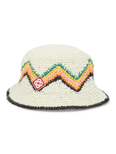 Casablanca Chevron Raffia Effect Crochet Hat In White