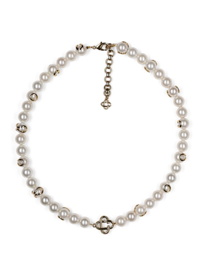 Casablanca Men's 18k Gold-plated Imitation Pearl Monogram Necklace In Gold White