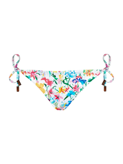 Vilebrequin Women's Happy Flow Floral Side-tie Bikini Bottom In Blanc